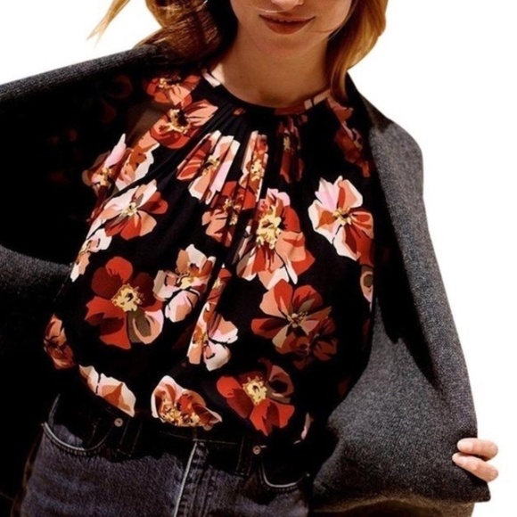 Madewell Tie-back Bubble Sleeve Flowy Top Rose Classic Black Size Small - Picture 7 of 8